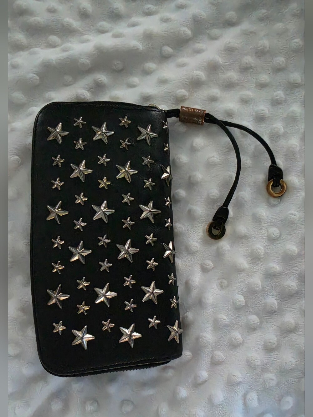 Jimmy Choo Filipa or Carnaby star- studded leather wallet in black.